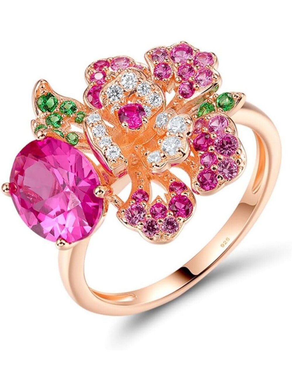 Sterling Silver Flower Ring with Colorful Gemstones for Women - Elegant Jewelry